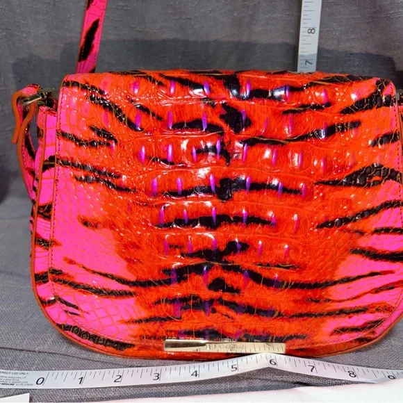 Brahmin Neon Pink & Orange Croc-Embossed Crossbody Bag - Picture 1 of 10